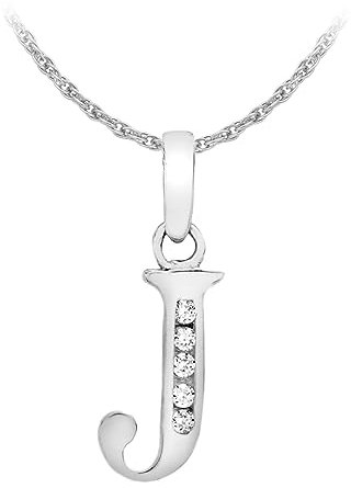 CARISSIMA Damen Prince of Wales Halskette mit Cubic Zirconia 'J' Anhänger Weißgold 9k(375) 0.8mm 46/18zoll