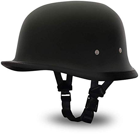 Daytona Helmets German Style Novelty Motorcycle Helmet - Timeless Classic Design, Comfortable Padded Liner, Adjustable Leather Chin Strap- Perfect Biker Accessory for Men & Women, Dull Black, XXL