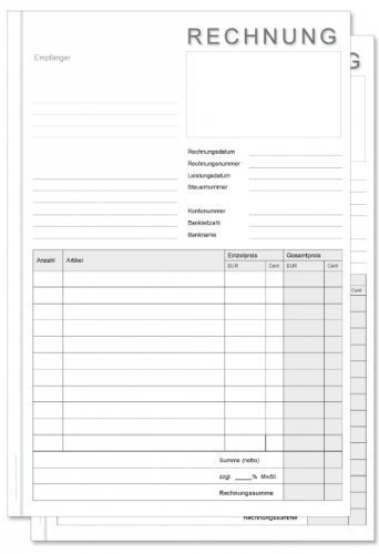 1x Rechnungsblock A5, 2 x 40 Blatt (1 Original + 1 Durchschlag)
