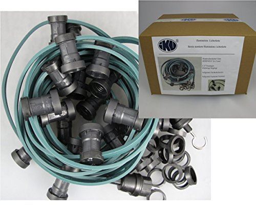 IKu ® GmbH Illu Lichterkette 20 M - 20 Fassungen Fertig montierte Garten Lichterkette E 27 - Handfertigung