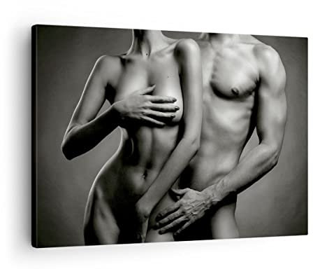 Bilder auf Leinwand Frau Mann Nackt Paar Leinwandbild mit Rahmen 70x50cm Wandbilder Dekoration Wohnzimmer Schlafzimmer Küche Deko Klein Wanddeko Bild Wand Kunstdruck Art Wall Decor Canvas AA70x50-2721