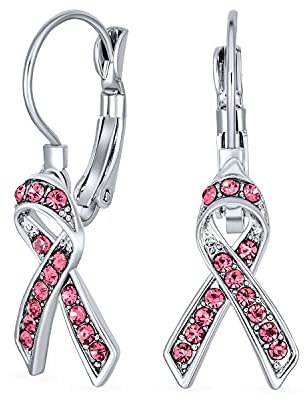 Boucles D'Oreilles Ruban De Soutien Rose Cristal Pour La Sensibilisation Au Cancer Du Sein Pour Femmes Fermoir Levier En Alliage Plaqué Argent