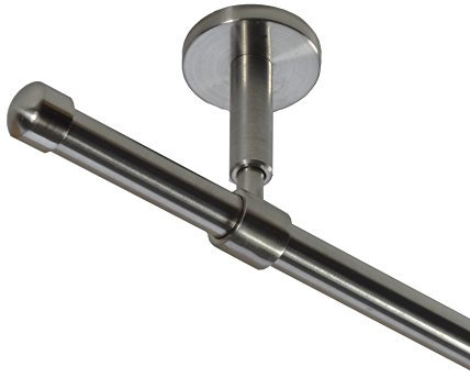 BASIT Gardinenstange Deckenmontage 1 läufig 120 cm lang Edelstahl Look Set Metall I 1-läufige Vorhangstange Deckenmontage Ø16mm I 120-600cm wählbar D11