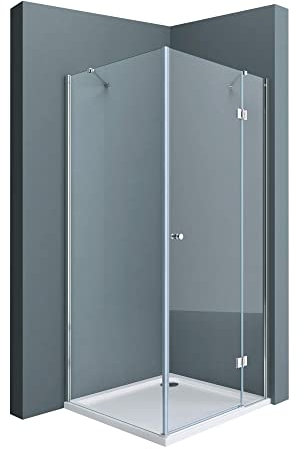 doporro Eck-Duschkabine 70x80cm Dusche Eckdusche Duschabtrennung inkl. 4cm flacher Duschtasse in Weiß ESG-Sicherheitsglas Klarglas inkl. Easy-Clean-Beschichtung R05K