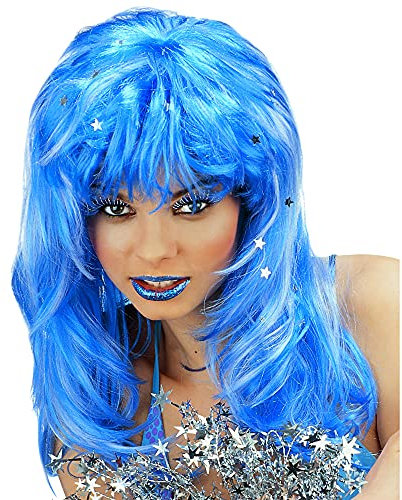 Widmann - Perücke Stardust mit Sternen, blau, Kunsthaar, Langhaarperücke Damen, Fee, Märchen