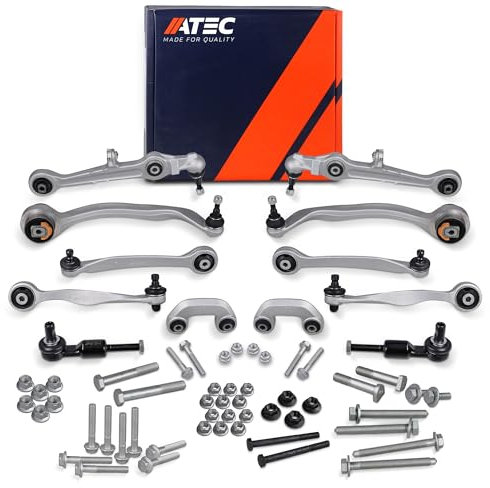 ATEC GERMANY 2x Querlenker Vorne oben vorne, 2x Querlenker vorne oben hinten, 2x Querlenker vorne unten hinten, 2x Querlenker vorne unten vorne, 2x Koppelstange, 2x Spurstangenkopf