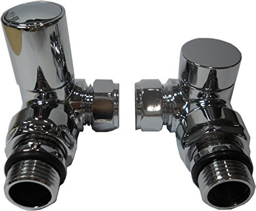 Pair Chrome Radiator Towel Rail Valves Angled Corner 15mm Compression CRNV