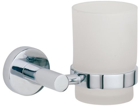 Nie Wieder Bohren hoom Zahnputzbecher und Wandhalterung, verchromt, rostfrei, inkl. Klebelösung, satiniertes Glas, 97mm x 125mm x 87mm