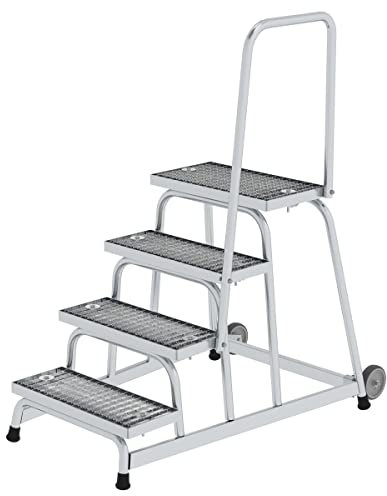 Aluminium-Arbeitspodest fahrbar, mit Stahl Gitterrost mit Handlauf 4 Stufen Arbeitshöhe bis ca. 2,80 m