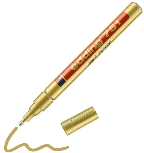 edding 751 marqueur peinture - or - 1 stylo - pointe ronde 1-2 mm - marqueur de peinture pour l'étiquetage du métal, verre, roche ou du plastique - résistant à la chaleur, permanent et étanche