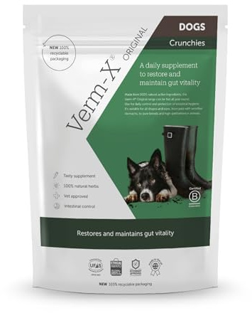 Verm-X All Natural Dog Treat Supplement, Original Crunchies for Dogs, Supports Intestinal Hygiene & Gut Vitality, Wormwood Free Recipe and Vet Approved - 100 g Suitable for all Dogs