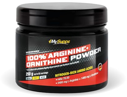 My Supps 100% L-Arginin + L-Ornithin Pulver (70/30) – vegan, unaromatisiert & gut löslich – ohne Zusätze – laborgeprüft – Alternative zu Kapseln - Made in Germany – Pre- & Post-Workout