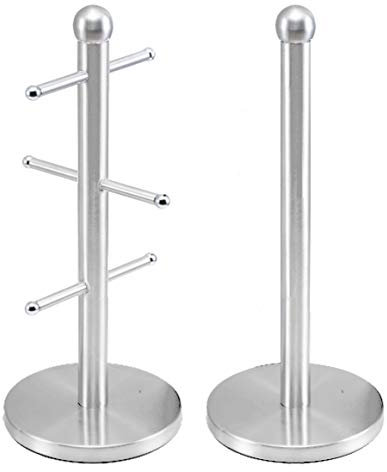 SQ Professional Mug tree & kitchen roll holder Silver, Steel, 38x17x17 cm