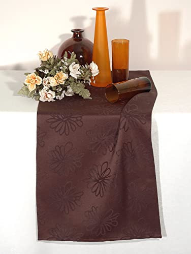 KAMACA Tischdecke Blüten Meer Fleckschutz wasserabweisend Lotus Effekt Tischwäsche Küche Esstisch Frühling Sommer Blumen abwaschbar Tisch Dekoration ganzjährig (Tischläufer 40x140 cm, braun)