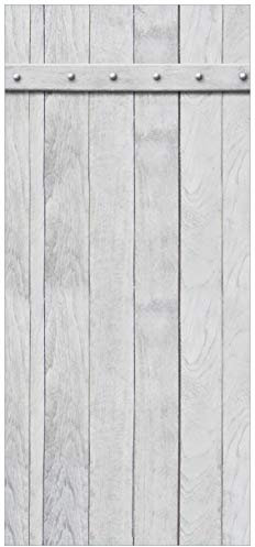 Wallario Selbstklebende Türtapete Graue Holztür - Türposter 93 x 205 cm Abwischbar, rückstandsfrei zu entfernen