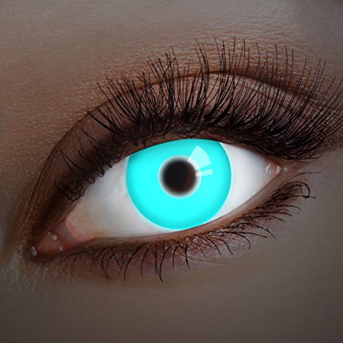 aricona Kontaktlinsen - Blaue UV Kontaktlinsen ohne Stärke - Farbige Kontaktlinsen mit UV Spezialeffekt für Karneval, Fasching, Cosplay, 2 Stück