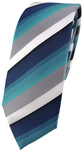 TigerTie schmale Designer Krawatte in türkis petrol grau weiss gestreift - Schlips Tie