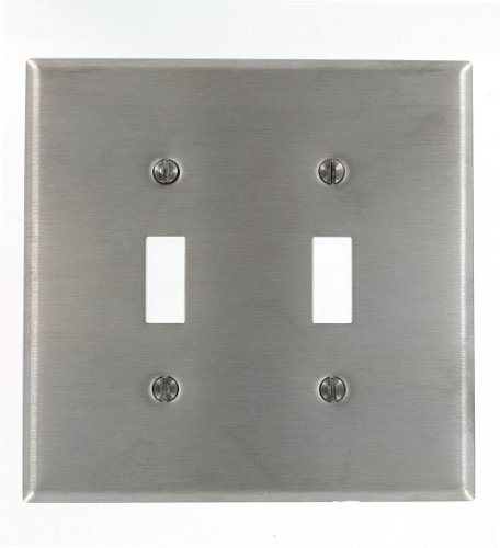 Leviton SSJ2-40 2-Gang, 2-Wechselschalter, Wandplatte, mittlere Größe, Edelstahl