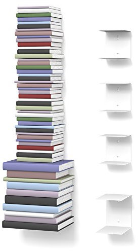 home3000 Unsichtbares Bücherregal 3-1-Set variabel mit 8 Fächern für kleine und große Bücher in weiß und für ca. 180 cm hohen Bücherstapel
