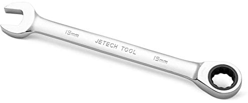 Jetech Kombi-Ratschenschlüssel 19mm – Metrischer Ratschenringmaulschlüssel aus CR-V Stahl in Industriequalität mit polierter Chromoberfläche