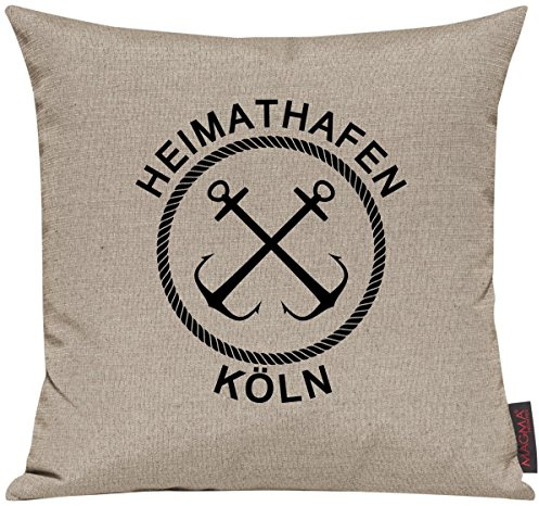 Shirtinstyle Sofakissen Heimathafen Köln, Kissen, Meer, Heimatort, Stadt, Urlaub, Größe 40 x 40cm, Farbe Taupe