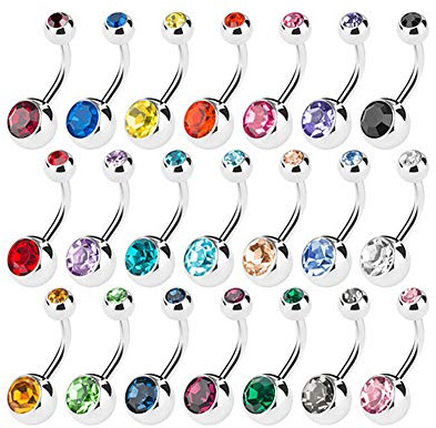 Ghome 15 PCS Assorted Colors Belly Button Ring Surgical Steel Hypoallergenic Lead and Nickel Free,14 Gauge Navel Piercing Body Jewelry (15 PCS:Steel Ball)