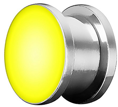 Piersando Ohr Plug Piercing Ear Flesh Tunnel Ohrpiercing Schmuck Ohrplug Edelstahl mit LED Schraub Platte Leuchtend inklusive Batterie 10mm Gelb