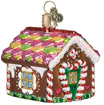Old World Christmas Collection Glass Blown Ornaments for Christmas Tree, Gingerbread House,Brown, Red, Green, White,2.25 x 2.25 x 2.25