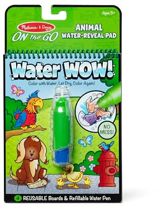 Melissa & Doug Water WOW Wassermalbuch Tiere - mit Wasserstift, 4 wiederverwendbaren Ausmalseiten und Spiralbindung, kompakte Größe für unterwegs, für Kinder ab 3 Jahren - FSC zertifizierte