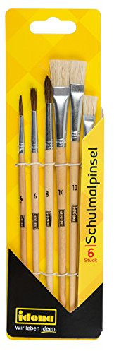 Idena 626053 - Pinselset Schule, 6-teilig, unlackiert