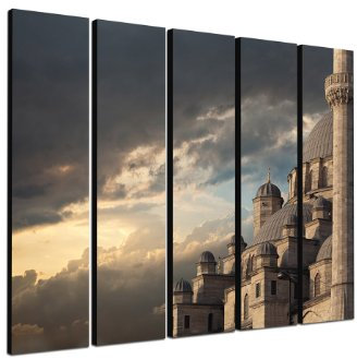 Istanbul Moschee 5x30x120cm XXL extra großes 5-teiliges Wandbild auf Leinwand und Keilrahmen fertig zum aufhängen - Unsere Bilder auf Leinwand bestechen durch ihre ungewöhnlichen Formate und den extrem detaillierten Druck aus bis zu 100 Megapixel hoch aufgelösten Fotos.