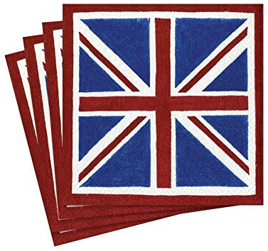 Caspari Papierservietten, Motiv Union Jack, 20 Stück, Papier, blau, Cocktail