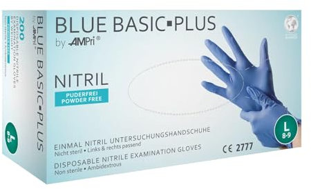 AMPRI Blue Basic Plus - Guantes desechables de nitrilo, talla M, color azul