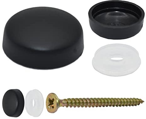 Snap-On Two Piece Dome Screw Cover Caps - Pack of 50 Small Matt Caps & Bases : Black