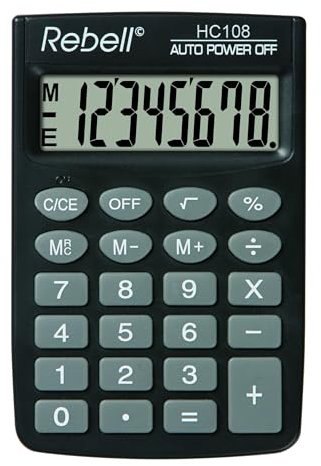 Rebell RE-HC108 Taschenrechner, 8-stelligem LCD Display und dreifacher Speicherfunktion, schwarz
