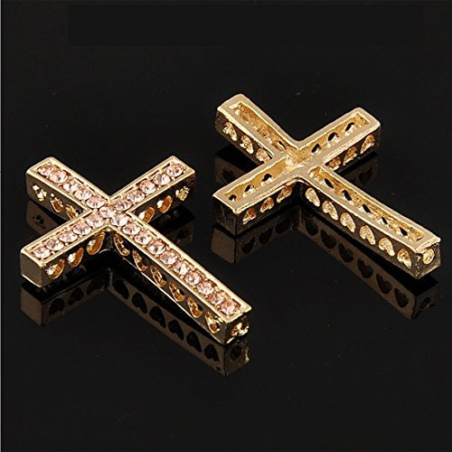 RUBYCA Shamballa-Armband mit Kreuz, Metall, goldfarben, champagnerfarben, 30 Stück