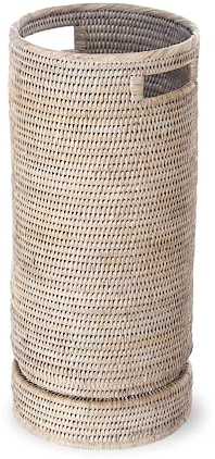 KOUBOO La Jolla Rattan Round Umbrella Stand with Water Catch, White Wash