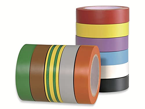 HellermannTyton - Set von 10 elektrischen Isolierbändern HelaTape Flex 15, PVC-Band für den allgemeinen Gebrauch. Entspricht den Anforderungen der IEC, Länge 10m