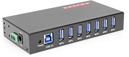 Gearmo 7 Port USB 3.0 Hub w/Surge Protection, Rugged Metal Enclosure Ready to Mount on DIN Rail or Wall, Compatible with Windows 7/8/10/11, MacOS & Linux
