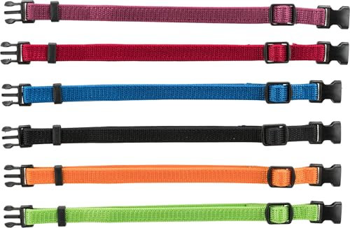 TRIXIE Junior Welpenhalsband Größe S–M: Halsumfang 17–25 cm/10 mm in schwarz, rot, royalblau - kleines Hundehalsband für kleine bis mittelgroße Hunde, 6er Set zur Gewöhnung, 15551
