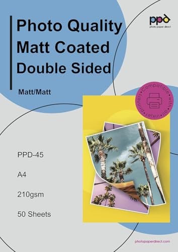 PPD 50 x A4 Inkjet Fotopapier 210g Beidseitig Bedruckbar Matt/Matt, Ideal für Flyer PPD-45-50