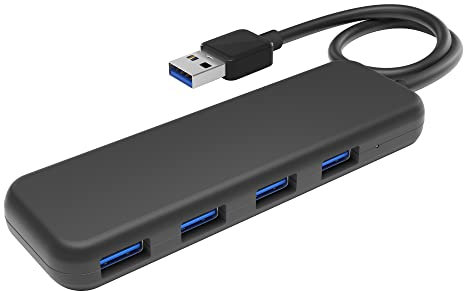 KabelDirekt – Hub USB 3.0 4 Ports (Forme compacte, raccordement Plug&Play sur PC et Mac, 4 Prises USB-A/1 fiche USB-A, pour Disposer de Ports USB supplémentaires, SuperSpeed/5 Gbit/s, Noir)