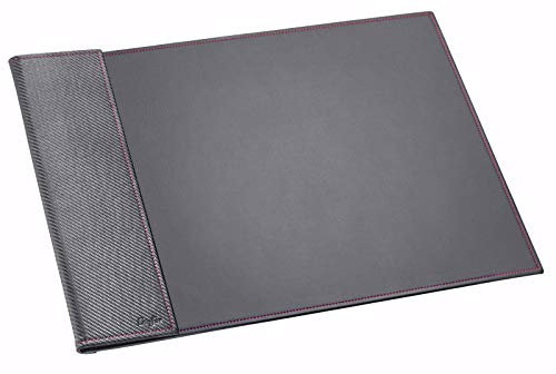 Läufer Concerto Schreibtischunterlage aus Leder mit Kalender und Notizblock, Echt Leder, Schwarz, Carbon, Ziernaht Pink, Handgefertigt in Deutschland, 650 x 450 mm, Schwarz mit Pink Akzent