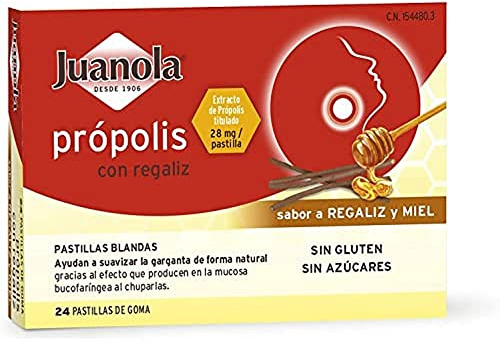 JUANOLA Própolis Sabor Regaliz y Miel - 24 pastillas blandas - Ayudan a suavizar la garganta de forma natural. Producto alimenticio con Própolis y Regaliz.