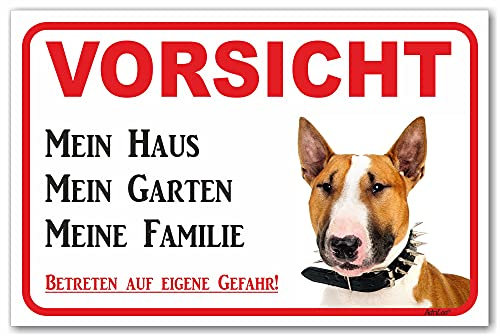 AdriLeo Schild - Vorsicht Bullterrier - Mein Haus - (20x30cm) / Hellbraun/weiß - Achtung Hund Wachhund robust langlebig UV-beständig wetterfestes Warnschild