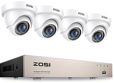 ZOSI 5MP Lite Kit de Cámara de Vigilancia 8CH H.265+ 2MP Videograbador DVR con (4) Cámara de Seguridad Exterior, Visión Nocturna, Detección de Movimiento, sin Disco Duro