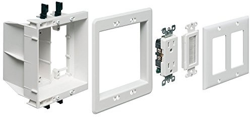 Arlington Tvbu505–1 Boîte de télévision à encastrer prise de courant plaque murale kit, double, blanc, 1-pack, TVBU505K-1