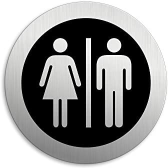 Señal Cartel Placa Aseos Baño Mujeres Hombres Ø 75 mm Cartel Placa Aluminio cepillado adhesivo