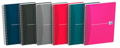 Oxford Lot De 5 Cahiers Essentials A5 180 Pages Grands Carreaux Seyès Reliure Spirale Couverture Carte, Couleurs Assortis
