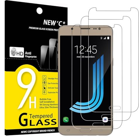 NEW'C Lot de 3, Verre Trempé pour Samsung Galaxy J5 2016 (SM-J510), Film Protection écran sans Bulles d'air Ultra Résistant (0,33mm HD Ultra Transparent) Dureté 9H Glass